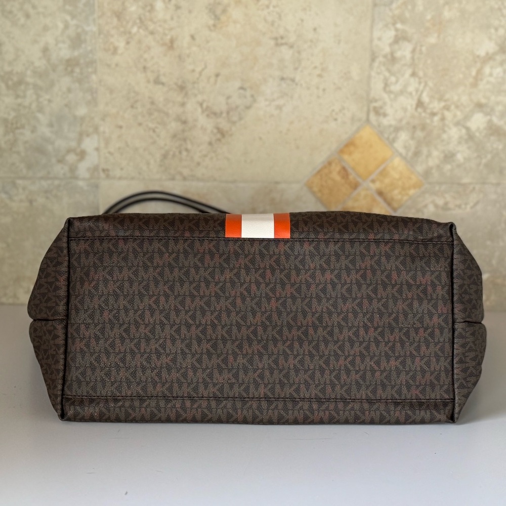 Michael Kors Travel XL Top Zip Tote Shoulder Bag MK Brown Tangerine - Picture 7 of 16